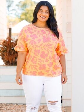 Chic Soul NWOT Floral Ruffle Sleeve Blouse in Yellow & Pink
